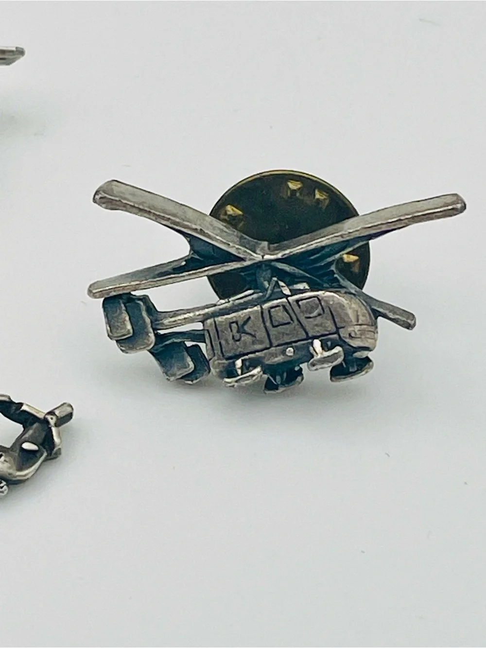 Vintage 2 Helicopter Tie Clips and Lapel Pin Set - Silver Tone on Gold